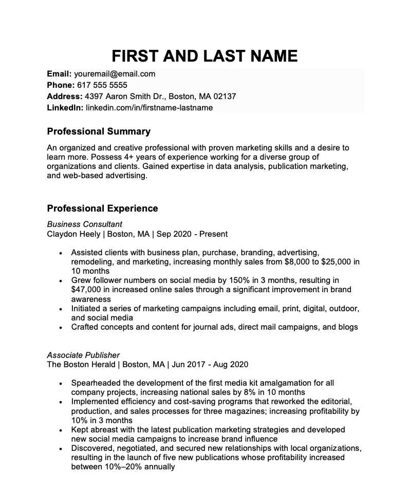 Example master resume before customization