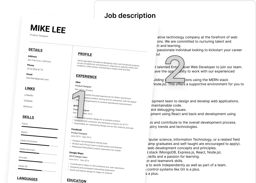 A resume and job description overlapped