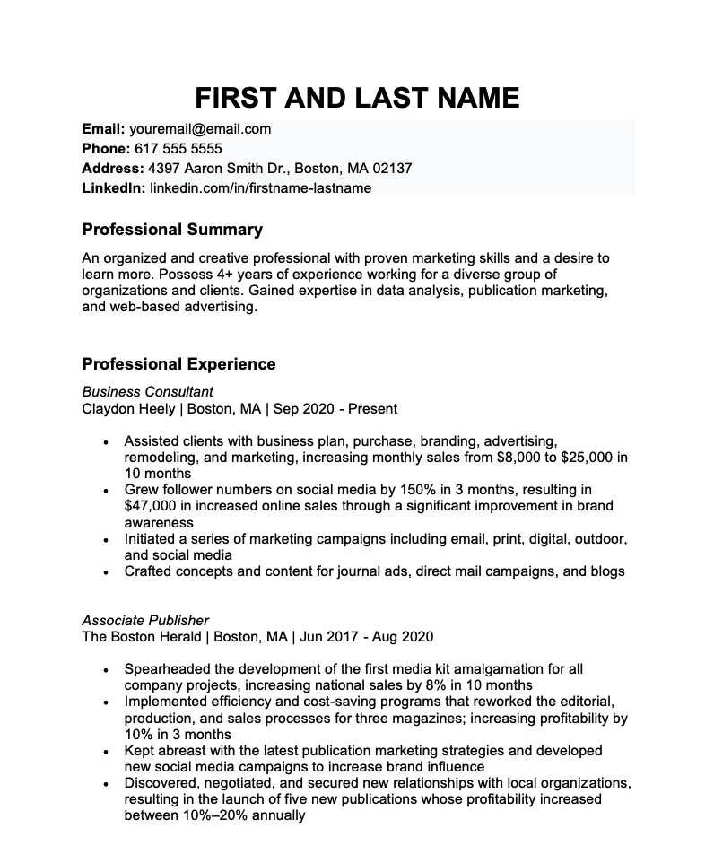 Example master resume before customization
