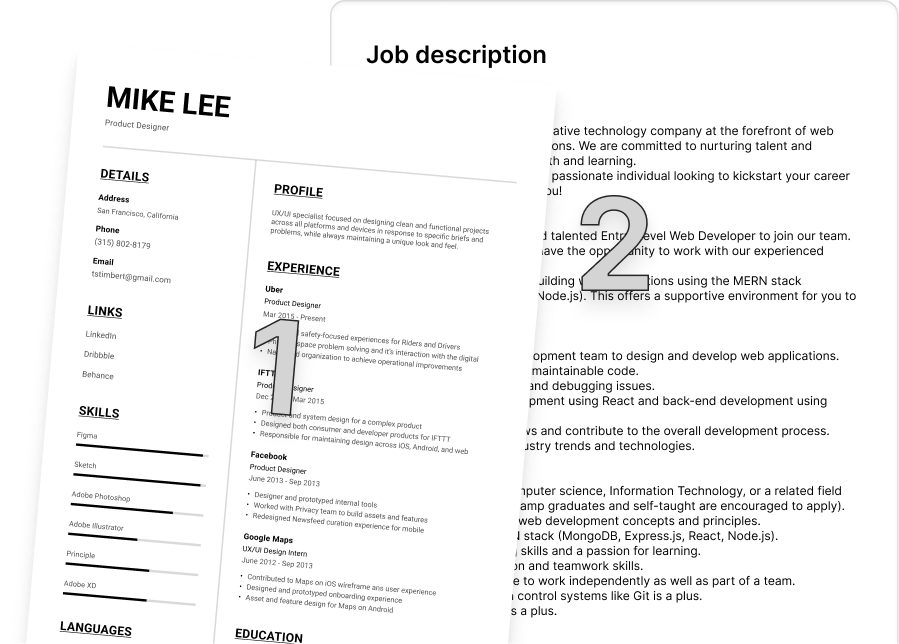 A resume and job description overlapped